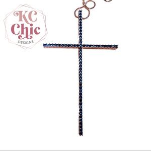 KC CHIC DESIGN GOLD NECKLACE WITH SAPPHIRE CROSS